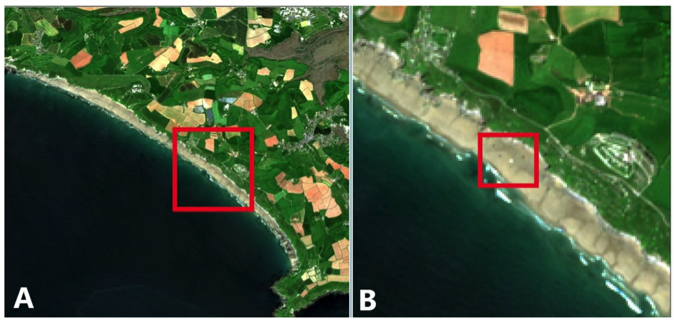 Observation spatiale, détection de plastique sur une zone côtière à l'aide d'images Sentinel-2. ©Plymouth Marine Laboratory