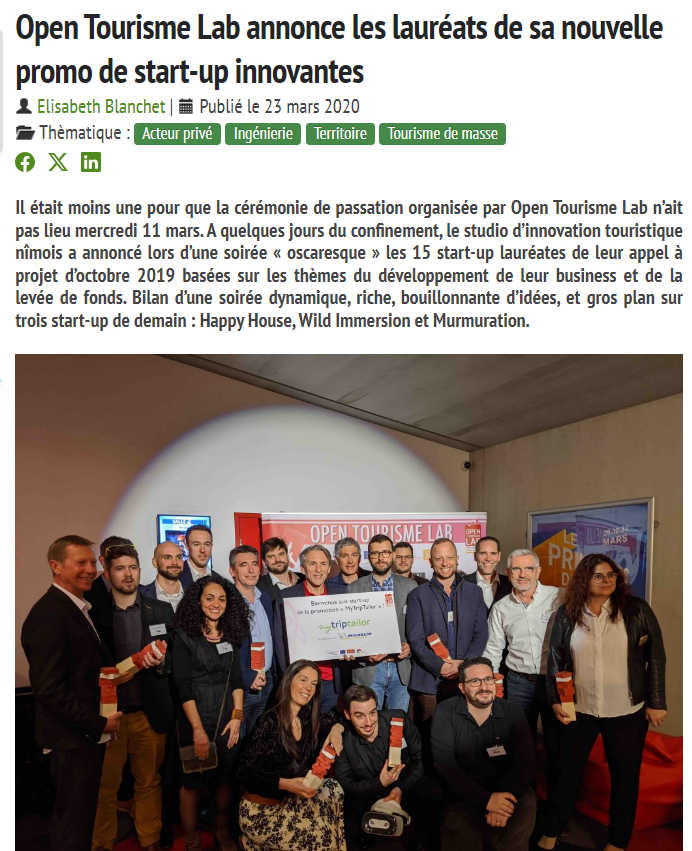 Open Tourisme Lab announces the winners of its new cohort of innovative start-ups