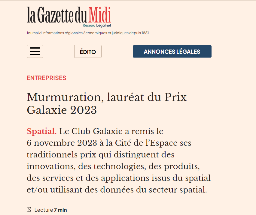Murmuration, winner of the Galaxie Award 2023